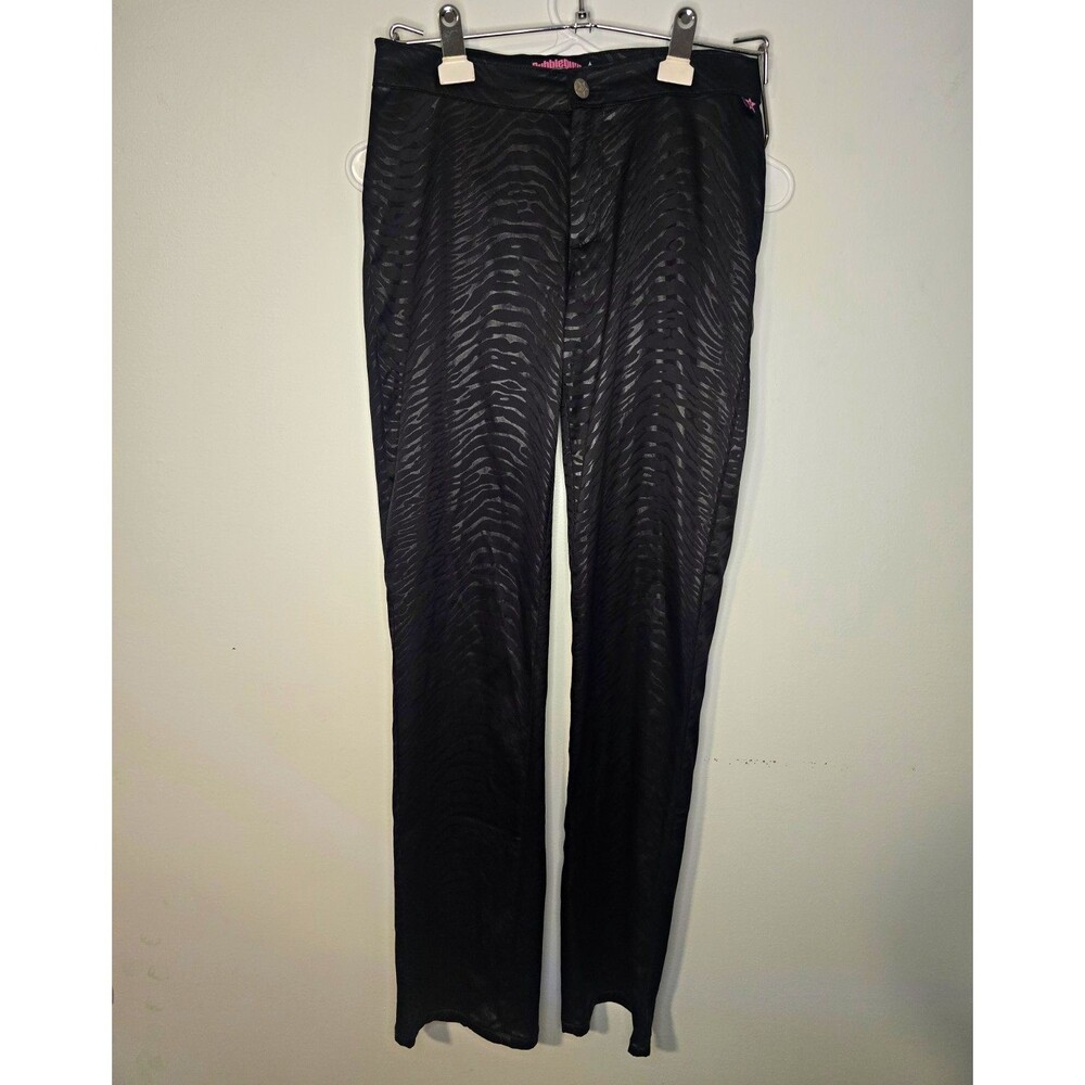 Bubblegum Black/Gray Animal Print Stretch Straight 3/4 Pants S Button Y2K 90s